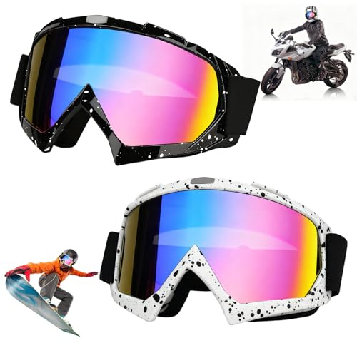 2 Stück Motocross Brille, Crossbrille verspiegelt Ski Brille Mit Schaumstoffpolsterung, Anti Fog UV Schutzbrille, Brille für Männer Frauen Jugend für Outdoor-Sportarten