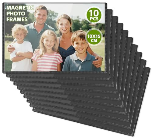 MumdoYAL Pack of 10 Magnet bilderrahmen,Frames for 10 x 15 cm / 4 x 6 Inch Photos,Zur Aufbewahrung und Präsentation von Fotos,Magnetic Picture Frames for Fridge, Magnetic Photo Pockets