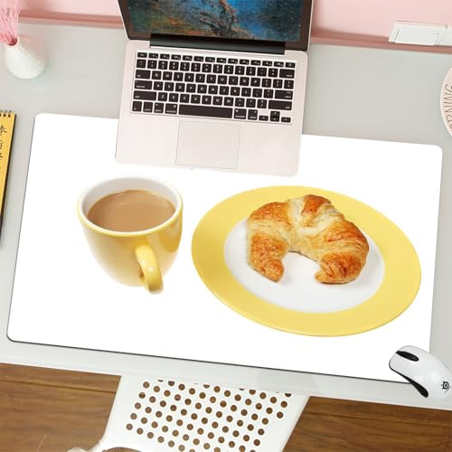 QRFASFZO Mouse Pad 31.5 × 12 inch Extended Large Mouse Mat Desk Pad, Stitched Edges Mousepad,Non-Slip Rubber Base,yellow cup of coffee and croissants on a plate on a white backgro,Gaming Mouse Pad XL