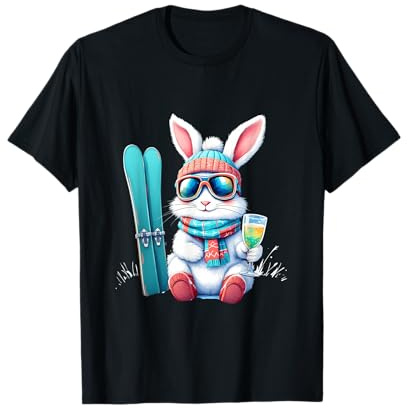 Skifahrer Hase Mit Skibrille Schal Muetze Und Sektglas T-Shirt