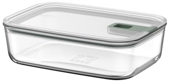 Mepal - Glass Food Container EasyClip - Container with lid & sliding closure - Meal prep boxen - Suitable for microwave, steam oven and oven - Airtight - 1,5 l - Nordic sage