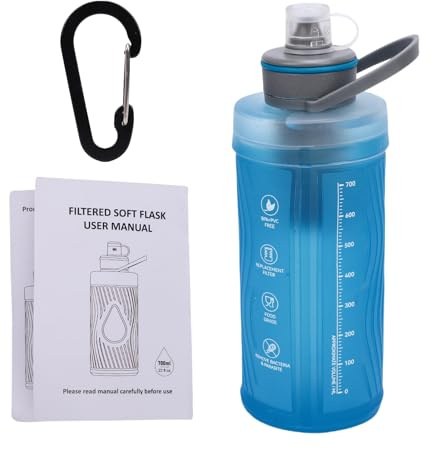 doorslay Collapsible Squeeze Bottle Water Filter System – 700ml Tpu Structure For Incorporates A Filter Membrane And Activated Carbon-Fiber Running,Hiking,Travel,Cycling,Fishing (Blue)