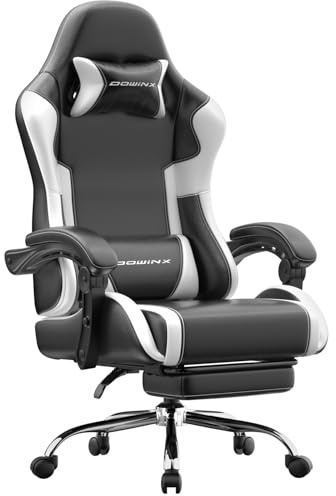 Nexthra Gaming Stuhl Ergonomisch mit Fußstütze, Gepolsterter Gamer Stuhl bis 180 kg, 150° Verstellbare Rückenlehne, Komfortabler Gamingstuhl Bürostuhl für Gaming und Büro, Schwarz