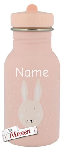 Trixie Kinder Trinkflasche mit Gravur Hase - Mrs Rabbit - mit Namen graviert, Edelstahl 350 ml, für Reisen Schule Zuhause, Geschenk zum Geburtstag Ostern Weihnachten Schulstart