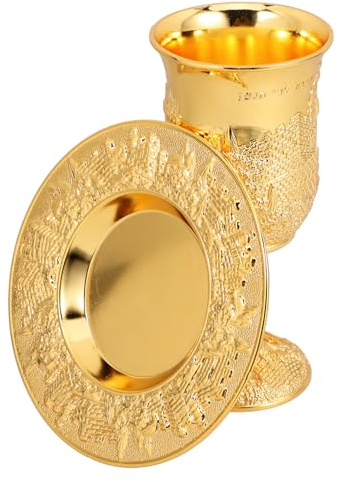 HEALEEP Ensemble de Coupe de Kiddouch et Coupe à Vin Plateau, Verres Dorés pour Shabbat et Pessa'H, Adapté aux Célébrations de Mariage et Havdalah