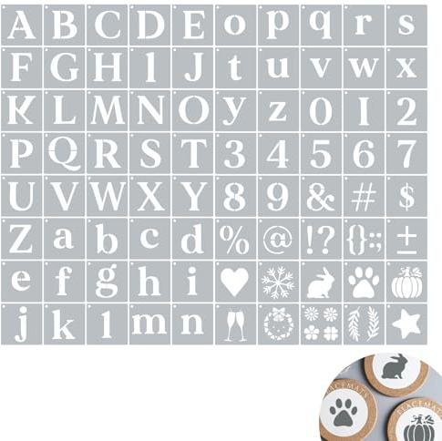 80 Stück Großbuchstaben Schablonen Set, Alphabet Zahlen Symbole Muster Schablonen, für DIY Malerei Handwerk Holzschilder Textilgestaltung