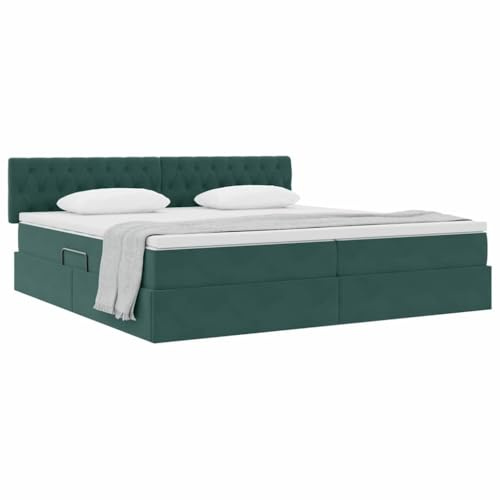 vidaXL Aufbewahrungsbett mit Matratze Dunkelgrün 200 x 200 cm Samt, Elegantes Bett mit Stauraum, Moderne Matratze, hydraulisch, weiche Polsterung, stylisches Design, organisiert
