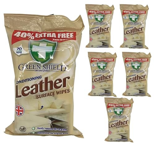 Green Shield Leather Surface Wipes, Multi-Surface, Effective Formula, Quick Convenient Cleaning, Durable Texture, Smooth Coverage, Ideal for Home, Office & Vehicle Interior Maintenance (Pack of 6)