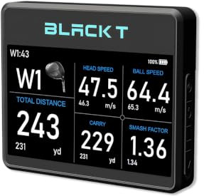 BLACK T SHOT5 Golf Launch Monitor Portable Doppler Radar Swing Speed Trainer with Ball Speed, Club Head Speed, Smash Factor & Distance Tracking, Indoor Outdoor Golf Training Device