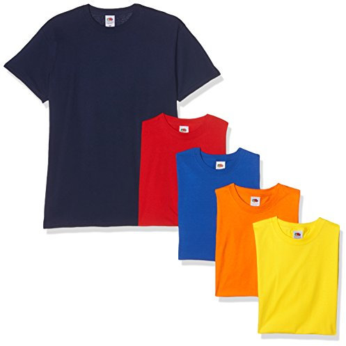 Fruit of the Loom Men's Valueweight Short Sleeve T Shirt, Navy/Red/Orange/Royal/Yellow, XXL UK