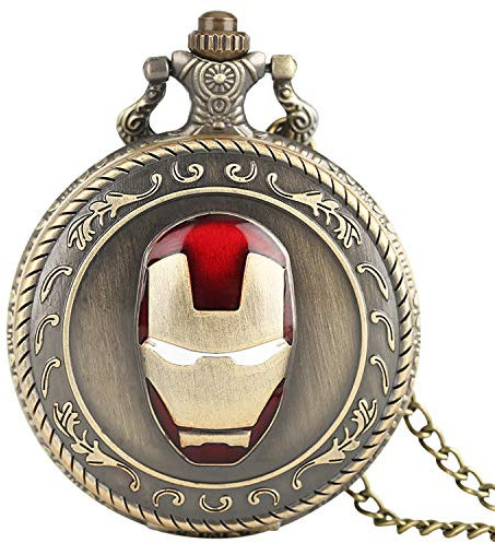 Men's Pocket Watch, Iron Man Quartz Pocket Watch Necklace Chain Modern Watches Analog Clock Gift for Men