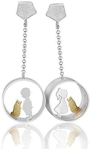 ✦ Geschenke für Frauen ✦Springlight Ohrringe Liebe Treffen Mit katze Ohrringe Silber 925 Hängend Handmade Schmuck Damen Jugendweihe Geschenke Mädchen, Mädchen Geschenke.