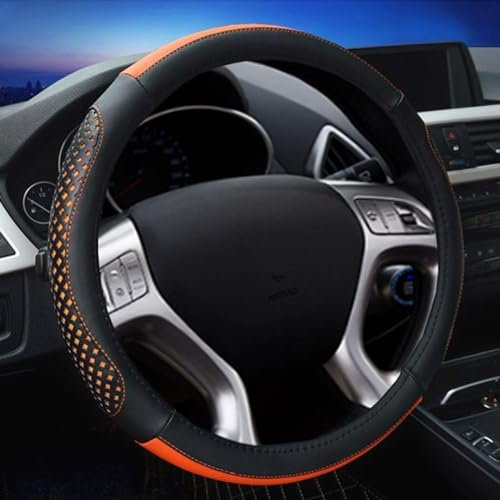 Xihaoer Auto Lenkradbezug Lenkradbezug für Sommer PU-Leder 38CM / 15 '' Loch Perforation Anti-Rutsch Schwarz Orange