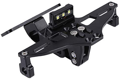 Motorrad Kennzeichenhalter Halterung Qiilu Kennzeichenhalter Unifür Versal verstellbar Motorräder aus CNC Aluminiumlegierung für Motorräder mit weißen LED-Leuchten schwarz