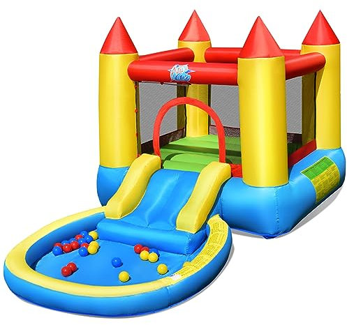 COSTWAY Castillo Hinchable Acuático para Niños con Tobogán y Piscina 365 x 200 x 190 cm, Inflable de Juego con 30 Bolas para Niños 3-10 Años (Sin Soplador)