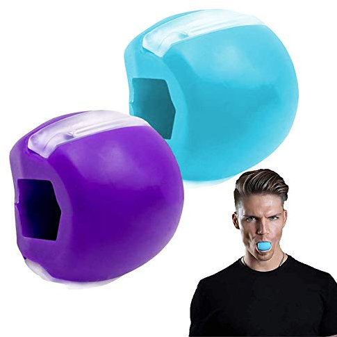 2 Stücke Jaw Trainer Ball, ZoneYan Jaw Trainings Gerät, Jawline Exerciser Gesichts, Neck Toning Fitnessball, Fitnessball für Hals, Kiefer Gesichtsstraffer, Übungsgerät Doppelkinn (Blau und Lila)