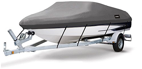 MSC Heavy Duty 600D Marine Grade Polyester Canvas Trailerable Waterproof Boat Cover,Fits V-Hull,Tri-Hull, Runabout Boat Cover (Model D - Length:17'-19' Beam Width: up to 96, Dark Gray)