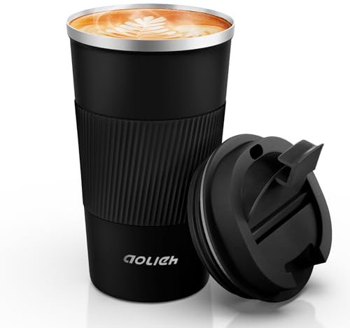 Aolieh Thermobecher, Kaffeebecher mit Auslaufsicherem Deckel, Thermobecher- Isolierbecher, Edelstahl Travel Mug, Kaffeebecher to go für heißes und kaltes Wasser Kaffee Tee (510ML, Schwarz)