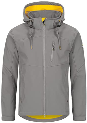 Ankerglut Herren mit Abnehmbarer Kapuze Übergangsjacke Windbreaker #Ankerglutfreiheit Softshelljacke, Grau, S EU