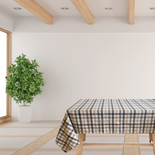 Generico Tischdecke kariert beige und braun rechteckig 120 x 140 cm, handgefertigt in Italien. Tischdecke aus Baumwolle, Polyester-Mischgewebe, weiß und braun kariert