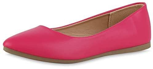VAN HILL Damen Klassische Ballerinas Freizeit Schuhe Flache Slippers Basic Schupfschuhe Leder-Optik Büro Abendschuhe 211142 Fuchsia 39