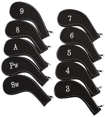 Golf Iron Headcovers Golf Club Head Cover Iron Wedge Head Protector with Zip and Embroidered Numbers (Black)
