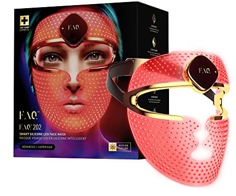 FAQ 202 Smart Anti Aging NIR + 7 LED Lichttherapiemaske fürs Gesicht - Flecken- und Aknebehandlung - Gesichtsmasken-Hautpflege - FAQ Silikon-Reinigungsspray 60 ml Inklusive