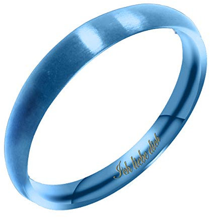 Everstone Damen Matt & Gebürstet 3MM Kuppelförmig Partnerringe Trauringe Eheringe aus Titan Farbe: Blau Lasergravur Ich liebe dich