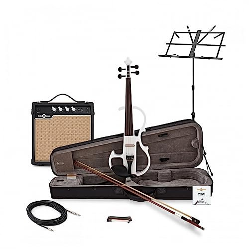 Elektrische Violine 4/4 Full Size mit Verstärker und Zubehörpaket, Weiß