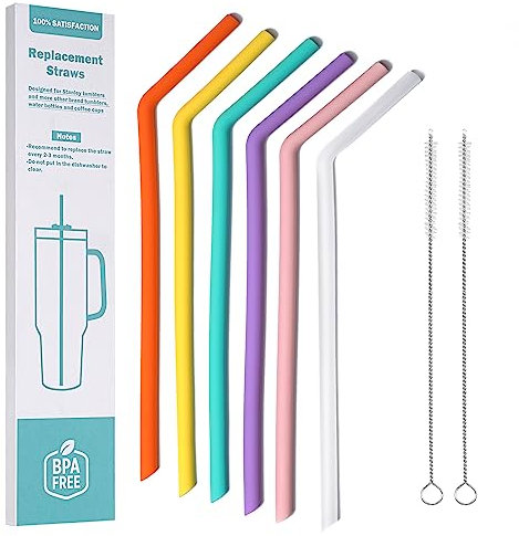 WK ieason Ersatz Silikon Strohhalme Wiederverwendbare Bendy Trinkhalme Kompatibel mit Stanley 20-40oz Becher und andere Marken mit 2 Bürsten, Farbe Ungiftige Strohhalme für Kleinkinder und Kinder