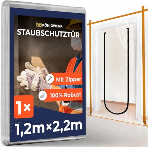 Königwerk 1x Staubschutztür mit Reißverschluss 1,1x2,2m [Extra Stark] - Inkl. Abdeckfolie - Ideal als Staubschutzwand, Baustellentür, Schmutzschleuse