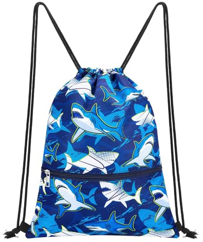 WAWSAM Hai Turnbeutel mit Kordelzug für Kinder - Sportbeutel Kinder Wasserdichter Tasche mit Kordelzug Jungen Bag Schwimmen Reisen Tunnelzug Rucksack für Kinder Sporttasche Jungen Geschenke