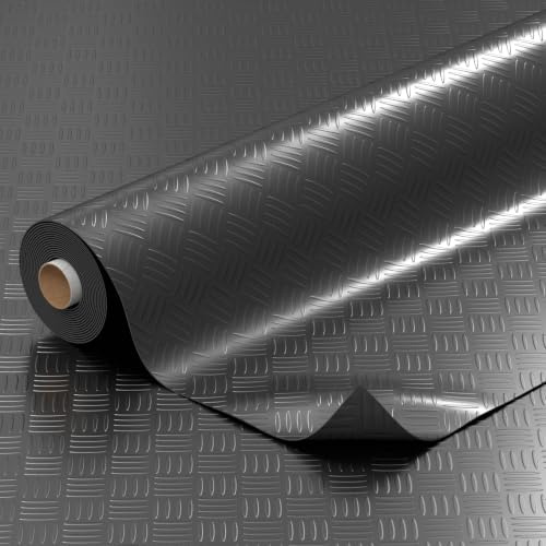 PVC Bodenbelag Meterware Noppen 1mm Antirutschmatte Bodenmatte Noppenmatte Riffelblechmatte Tränenblech rutschfest Schwarz Riffelblech Optik 400x140cm
