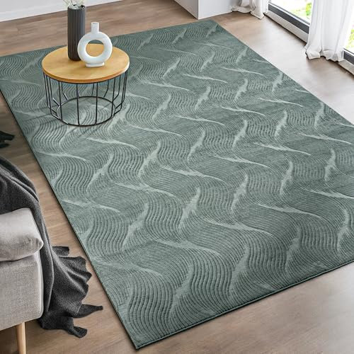 the carpet Rio - moderner und weicher Teppich Wohnzimmer Schlafzimmer mit Anti-Rutsch-Rücken und 3D-Optik, Flauschige Oberfläche, pflegeleicht und robust, Grün, 120 x 160 cm