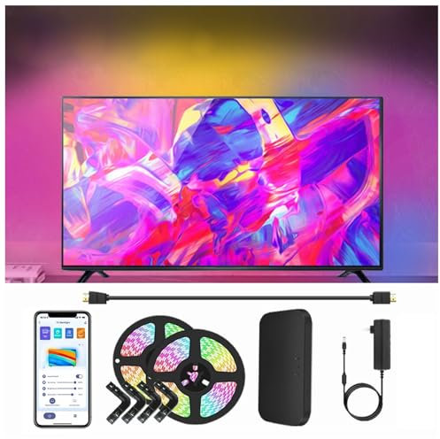 Rétro-éclairage LED TV Bande Lumineuse À Couleurs Assorties Synchronisation À L'écran Avec La Caméra,RGBIC Wi-Fi Lamp Beads 5 In 1 Beads For Adapts To Ultra-Thin 60-75 Inch TVs,bandes Lumineuses LED (