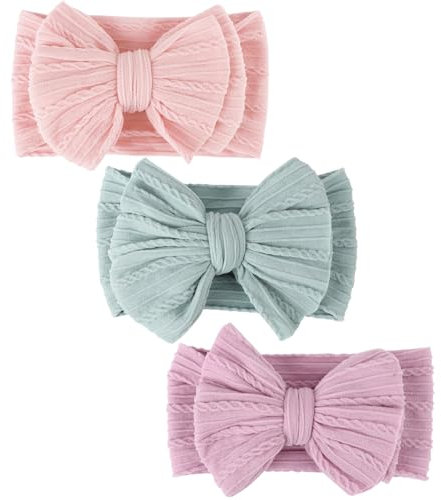 DRESHOW Stirnband Baby Mädchen Dehnbare Nylon Stirnbänder Handgefertigte Schleife Haarband for Neugeborene Kleinkinder Kinder 3 Stück