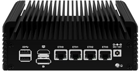 ROUAFWIT Micro Firewall Mini PC Core i3 N305 12TH Gen 8C/8T Fanless, DDR5 32GB RAM 1TB SSD Router Appliance Computer, Support Windows, OPNsense, 4 x 2.5Gbe i226-V, TF Slot, AES-NI