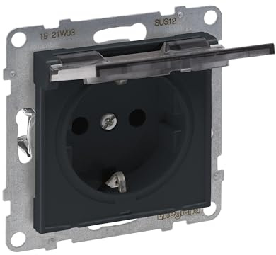 LEGRAND, SEANO Schutzkontakt-Steckdose mit erhöhtem Berührungsschutz und Klappdeckel IP21, Steckklemmen, 16 A, 250 V, Farbe: Anthrazit lackiert, 765423