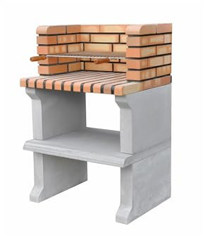 MAESTRO FERRETERO MOVELAR - Barbacoa de Obra Prefabricada de Leña y Carbón Modelo Sines Short (Gris, Naranja - 72,5 x 58 x 114 cm) Ref: 3517 - Cocina de Exterior para Jardín o Patio