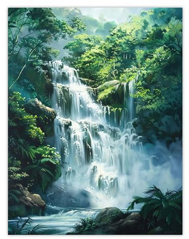 Artery8 Jungle Waterfall Amazon Rainforest Landscape Living Room Large Wall Art Poster Print Thick Paper 18X24 Inch