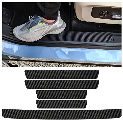 5PCS Protection Seuil de Porte Voiture,Seuil de Porte Adhesif Film Carbone Voiture/Autocollant Protection Coffre Voiture,Protection Pare Choc Voiture Accessoire Voiture Interieur (Noir Carbone)