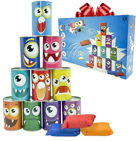 Tin Can Alley Game | Kids’ Throwing Games | Toy for School Fairs, Children's Birthdays | 10 Cans and 3 Bags Included | Develops Coordination and Precision | Indoor & Outdoor | OriginalCorner®