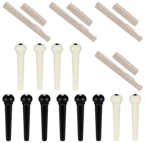 FIMWOLZ Lot de 16 Goupilles de Chevalet de Guitare 12 Chevilles pour Guitares en Plastique 4 Sillet de Guitare pour Guitare Acoustique Folk Noir et Ivoire
