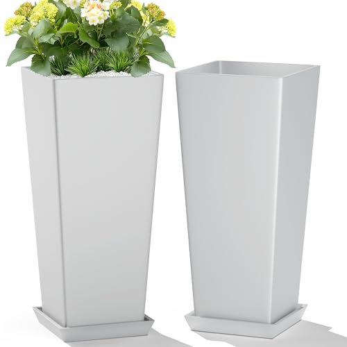 TUYOHW Maceta Alta para Exteriores, Color Blanco, 24 Pulgadas