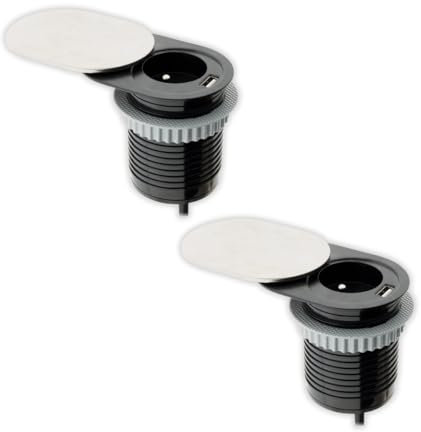 Lot de 2 blocs prises encastrables compact - 2P+T 16A - Clapet à glissière - port USB - Plan de travail - Noir - Otio