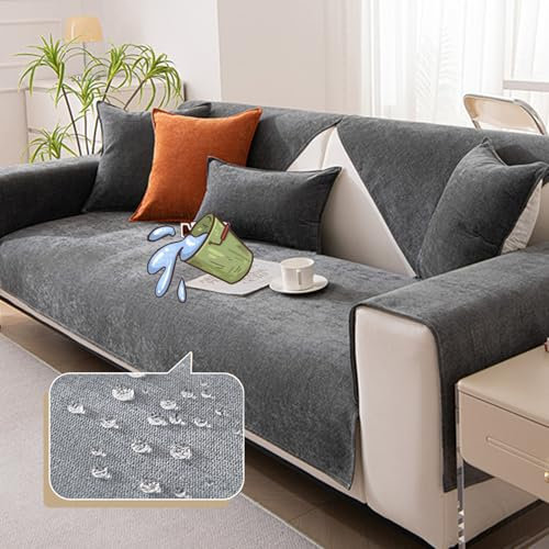 HGTRH Sofa üBerzug L Form Groß Ecksofa, Couch üBerzug Big Sofa XXL U Form, Sofa üBerzug für Ledersofa Rutschfes，Couch üBerzug XXL Wohnlandschaft U Form Sofahusse Dark Grey Pillowcase45*45