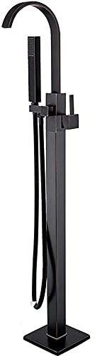 XCHSXYL Freistehende Badewannenarmatur, Doppelgriff, bodenmontierte Badewannenarmatur, freistehende Badewannenarmaturen aus Messing mit Handbrause und 360° schwenkbarem Auslauf, Schwarzbronze A Deko
