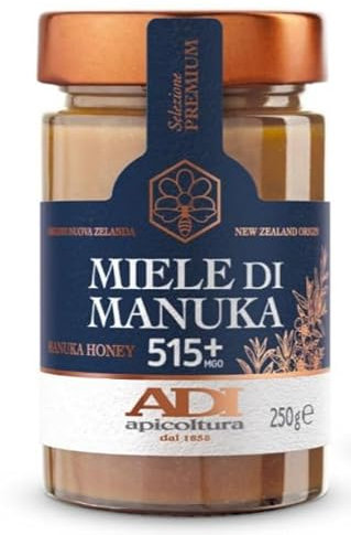 ADI - Miele di Manuka - MGO 515+, Puro Miele Manuka Neozelandese grezzo 100% - Certificato e invasettato in Italia - New Zeland Manuka Honey - 250 g