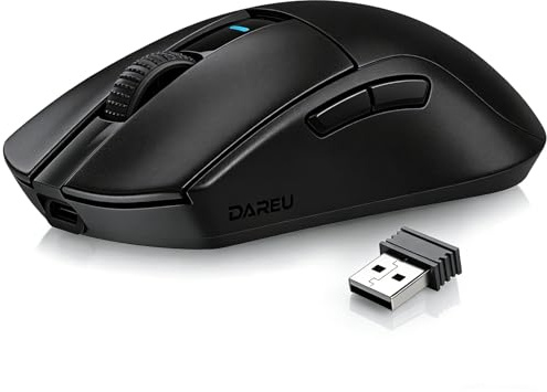 DAREU A950GM 60g Ultralight Gaming-Maus, mit PixArt PAW3395 Gaming Sensor, 100 Millionen Klicks, 26000 DPI, BT/2,4 GHz/Kabelgebunden, 500mAh-Akku, 30 Minuten Schnellladung, für PC/Mac, Schwarz