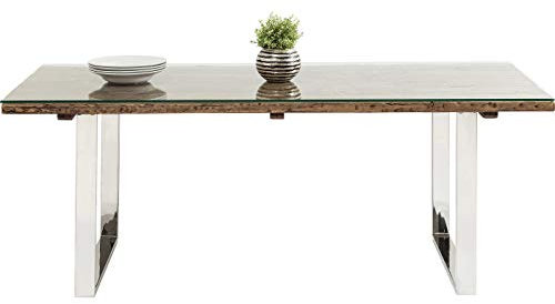 Kare Design Tisch Rustico, Silber, 4-6 Personen, Recycletes Massivholz, Handgearbeitet, Unikat, Rechteckig, Sicherheitsglas Tischplatte, Langlebig, Esszimmertisch, Rustikal Stil, 76x90x200 cm (HxBxT)